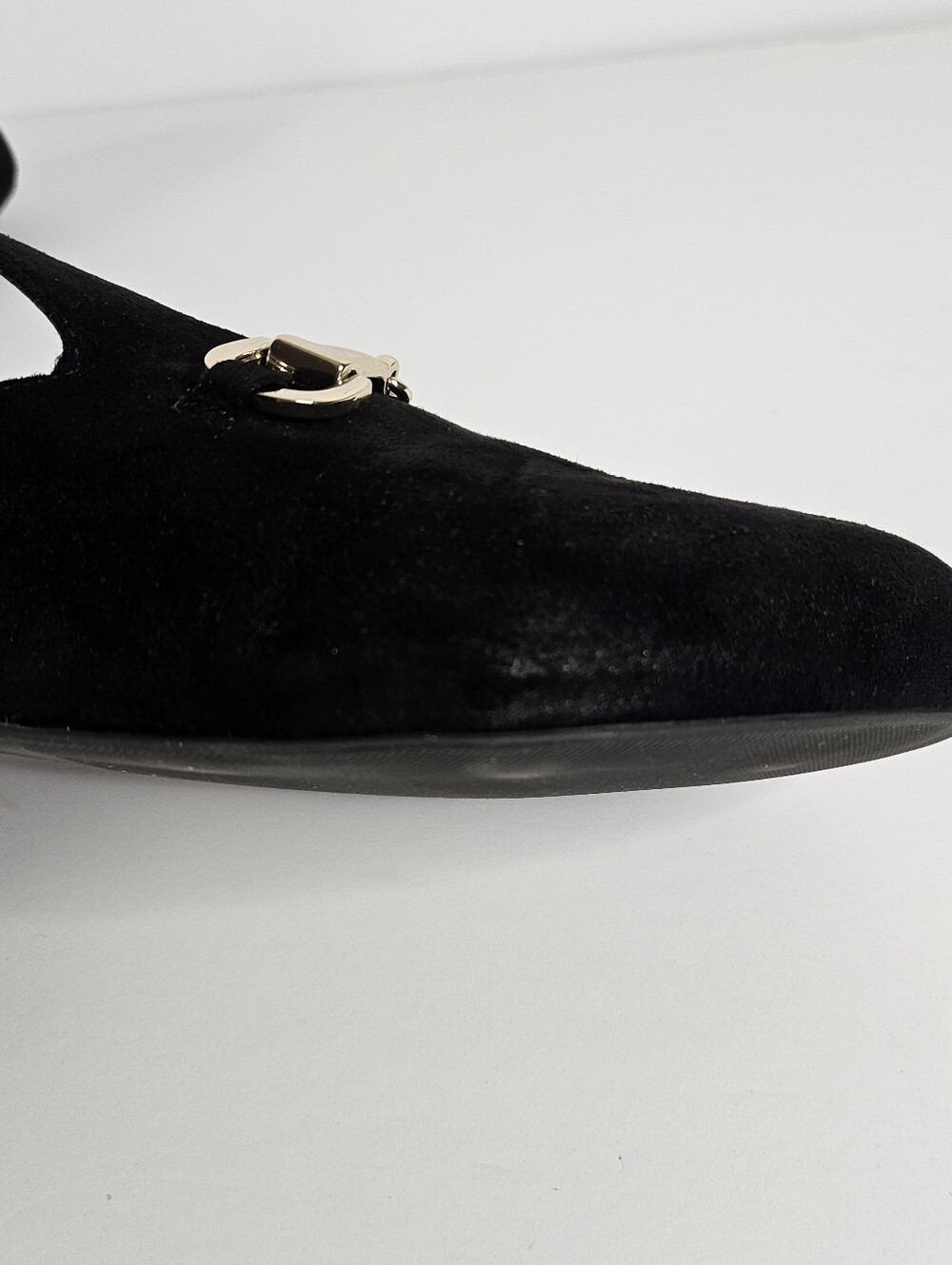 Alfani Tinslee Black Velvet Horsebit Loafer Mules Size 9 Slip On Flats Gold Trim - Picture 15 of 16